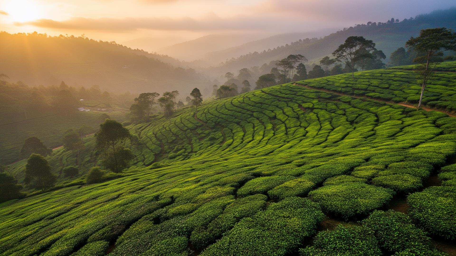Tea plantations of Ella, Sri Lanka at golden hour